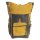 Rucksack aus Lederjacke und Kaffeesack gelb