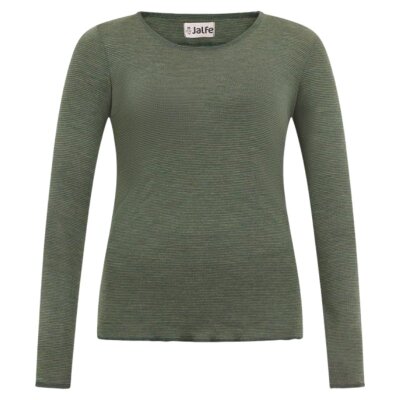 Longsleeve Wolle fein geringelt darkgreen/olive L