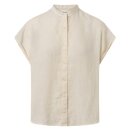 Collar Stand Short Sleeve Linen Shirt Buttercream