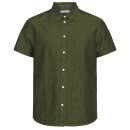 Regular Linen Shirt Short Sleeve - burned olive