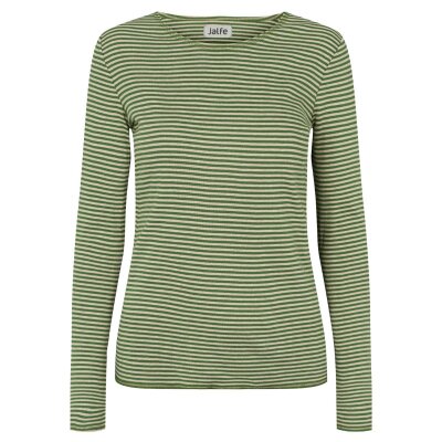 Longsleeve BW schmal geringelt grün/ natur melange S