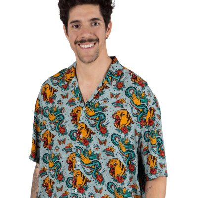 Old School Tattoo Aloha Shirt Mist