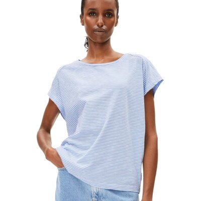 Oneliaa T-Shirt Lovely Stripes Oatmilk-Silky Blue