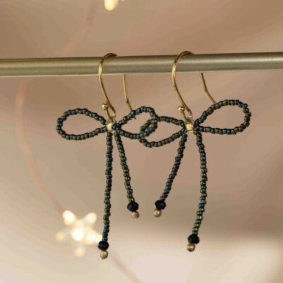 Bow Black Onyx Green Coloured Earrings GC