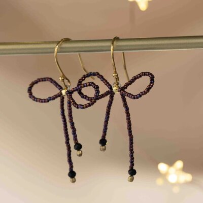 Bow Black Onyx Red Colored Earrings GC