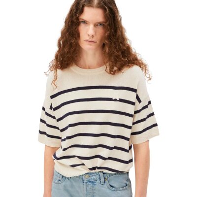 Stripe Linen Blend Sweater Undyed Tinted Navy