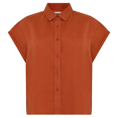 Aster Fold Up Linen Short Sleeve Shirt Burnt Brick