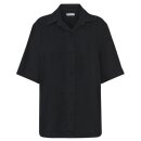 Loose Linen Blend Short Sleeve Shirt Black Jet